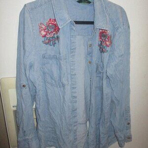 C Wonder Lyocell and Rayon Denim Shirt boho Embroidery plus 20w xxl